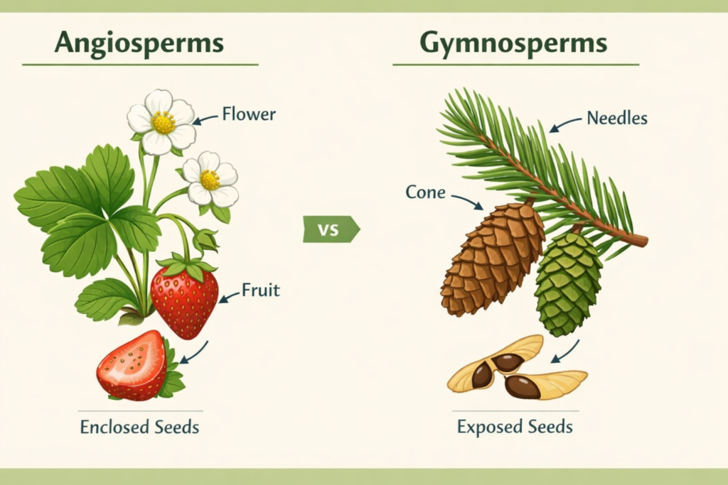 angiosperms vs gymnosperms