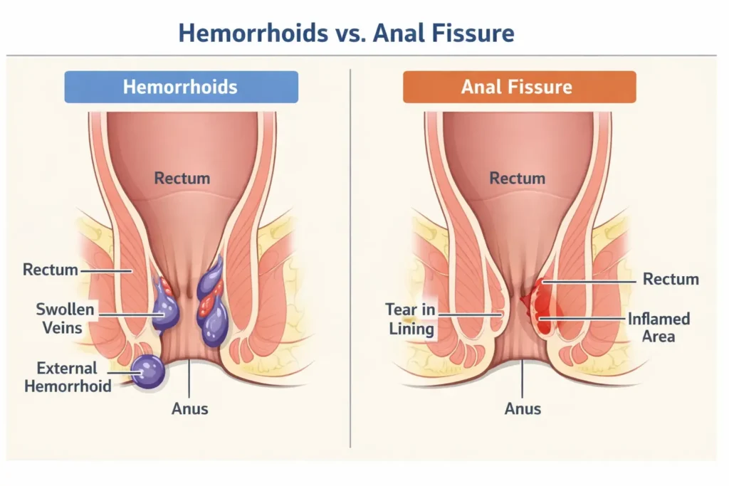 hemorrhoids vs fissure
